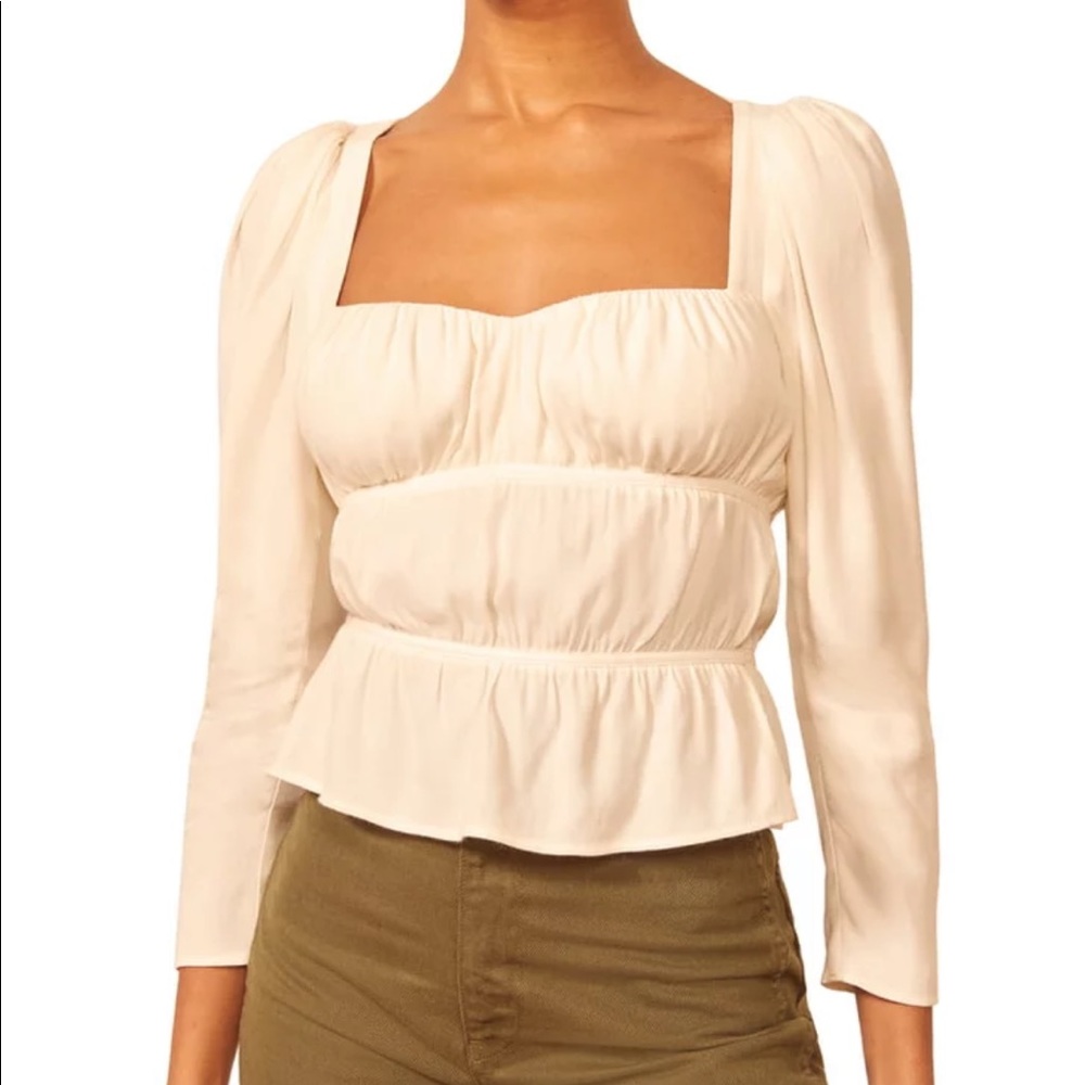 Reformation Plath Top Square Ivory Blouse Tie Back